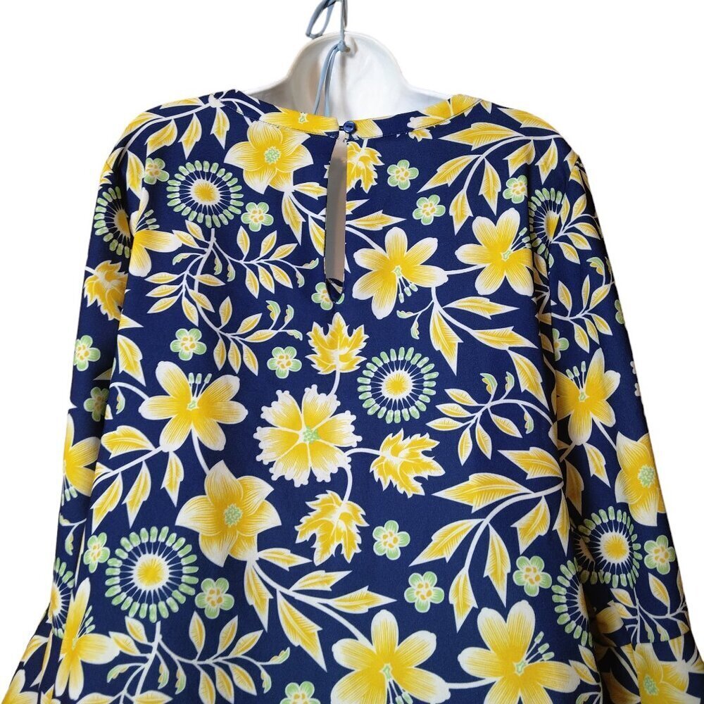 ECI New York Women's Large 3/4 Bell Sleeve Floral Shirt Dress Boho Colorful - Picture 5 of 6